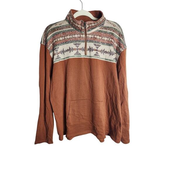 Panhandle 1/4 Sweatshirt sz XXL orange Aztec Southwestern Boho Cowgirl pocket - Picture 1 of 8